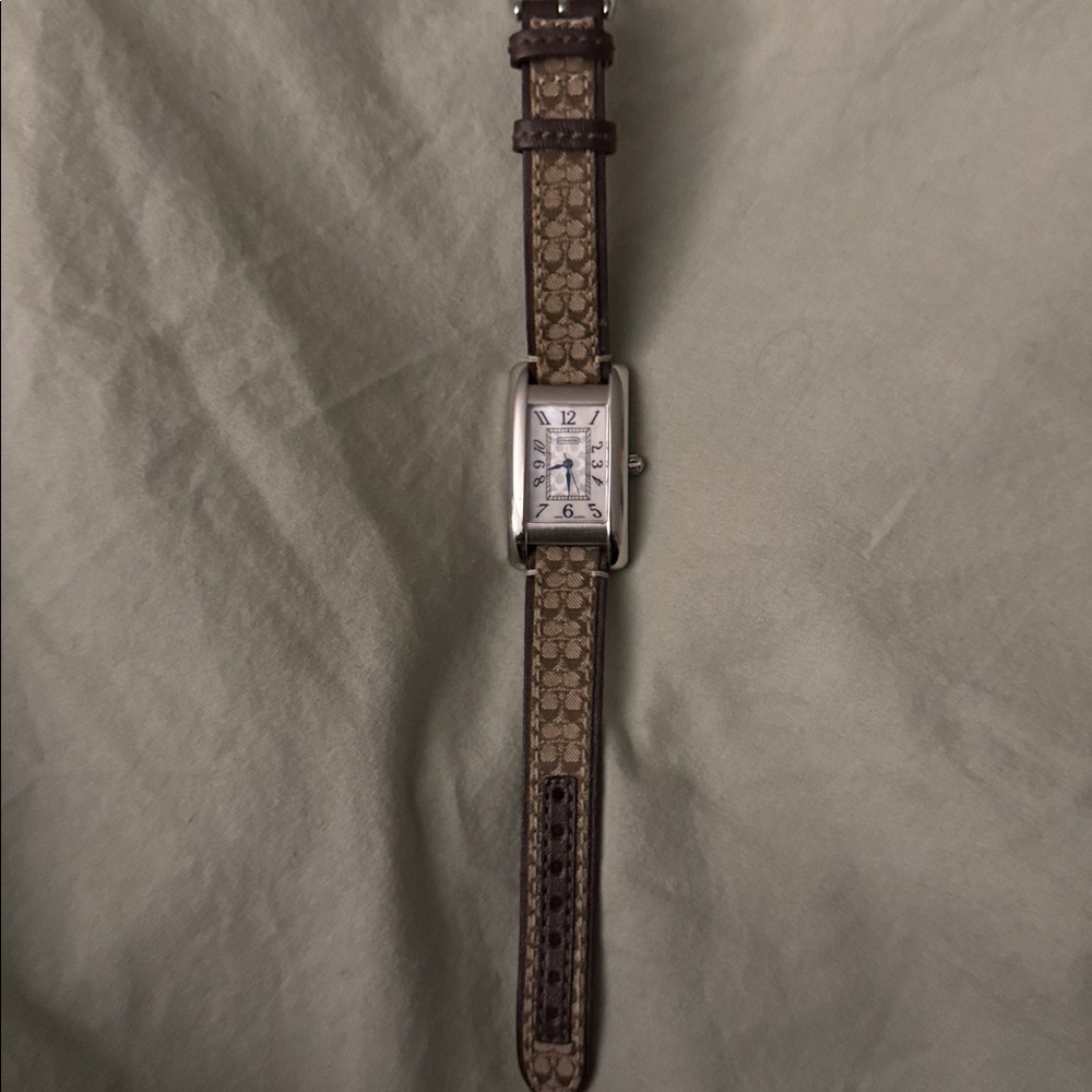 Coach Silver Case Watch with Tan Strap